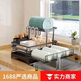 可折叠置物架台面碗碟沥水架厨房收纳餐具杯筷家用整理架碳钢跨境