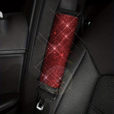 Seat belt shoulder pad Rhinestones, Full Diamond Safety - red-diamond-1-pack
