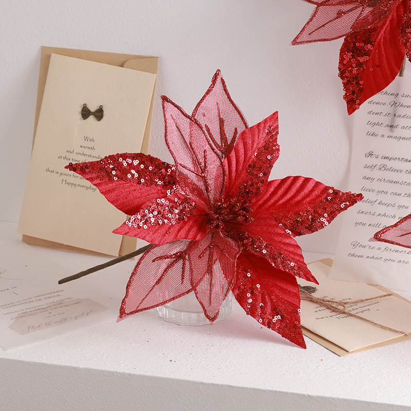 Buscando flores de Navidad transfronterizas 30cm decoraciones de árbol de Navidad de champán oro flores falsas flores hechas a mano flores DIY