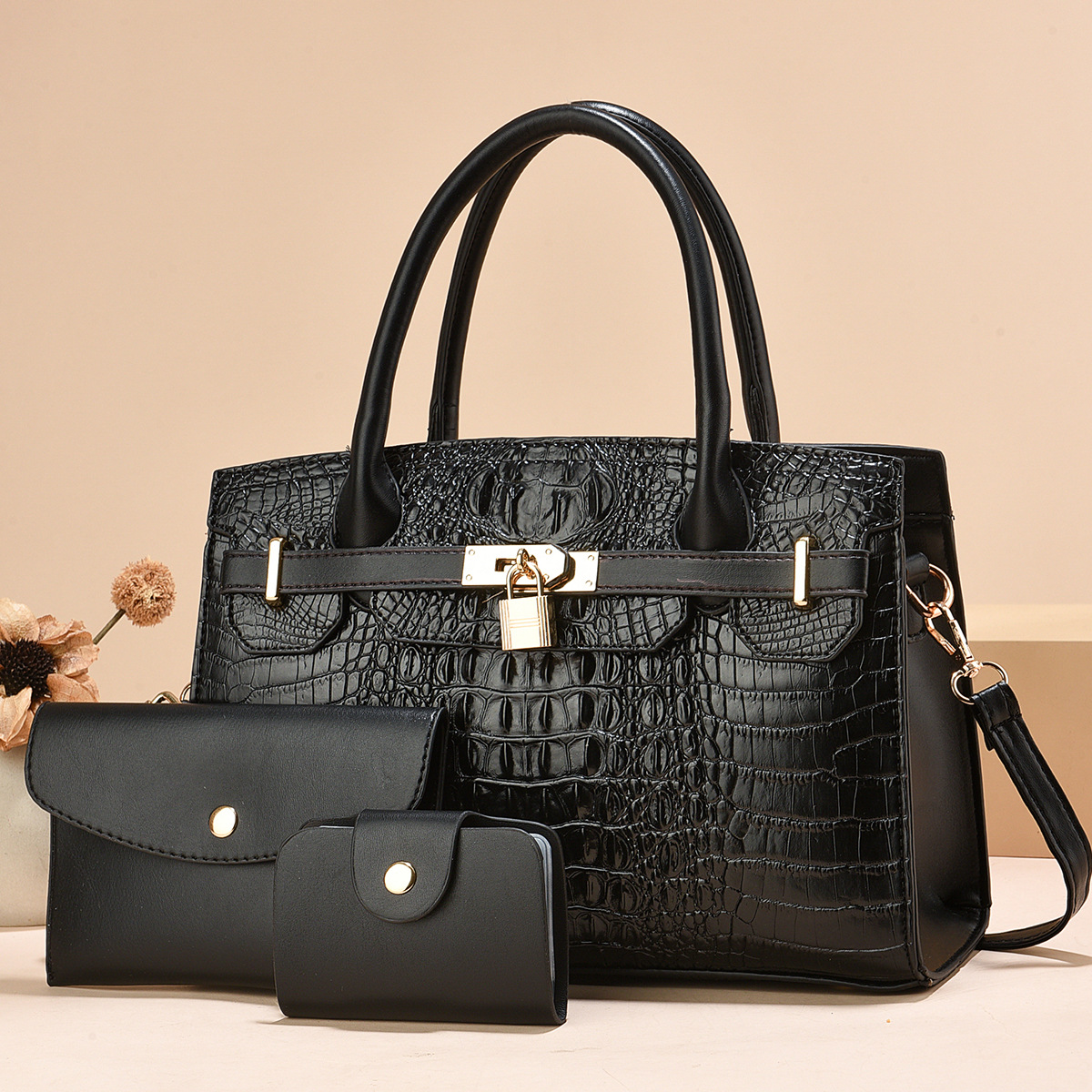Taizhou bolso de mujer tres piezas paquetes de bolsos de mano clásicos bolsos de hombro con patrón de cocodrilo bolsos transfronterizos