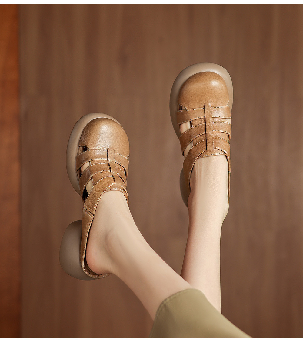Sandal cao gót nữ mũi hở phong cách La Mã đế dày 6 cm — đen chi tiết 7