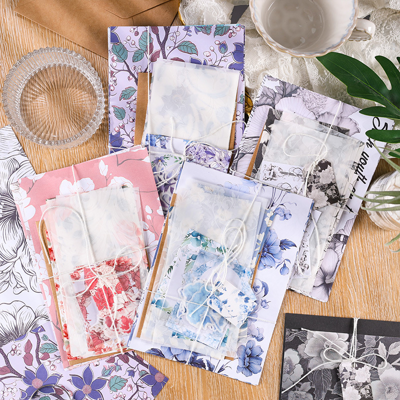 Flor regalo carta serie material pintado a mano bolsa vintage diario pegatinas traje DIY diario decoración base papelería pegatinas