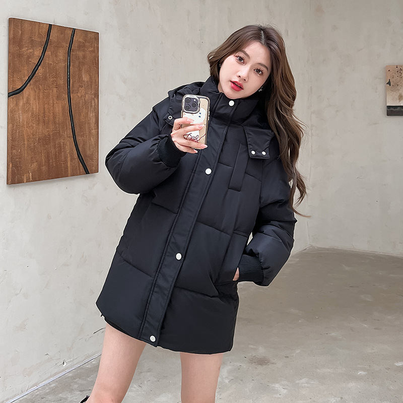 Ropa de algodón de mujer invierno 2025 ropa de pan de moda universal ropa de algodón de estilo medio y largo para mujeres nuevas chaquetas de algodón con capuzas gruesas image 6