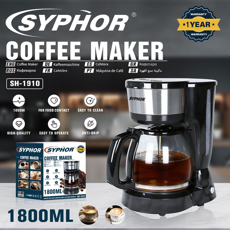 Syphor Fully Automatic American Drip Coffee Machine, Anti-Dry Burning, Suitable for Home and Office Use, Tea Brewing Machine, Cross-Border European Standard