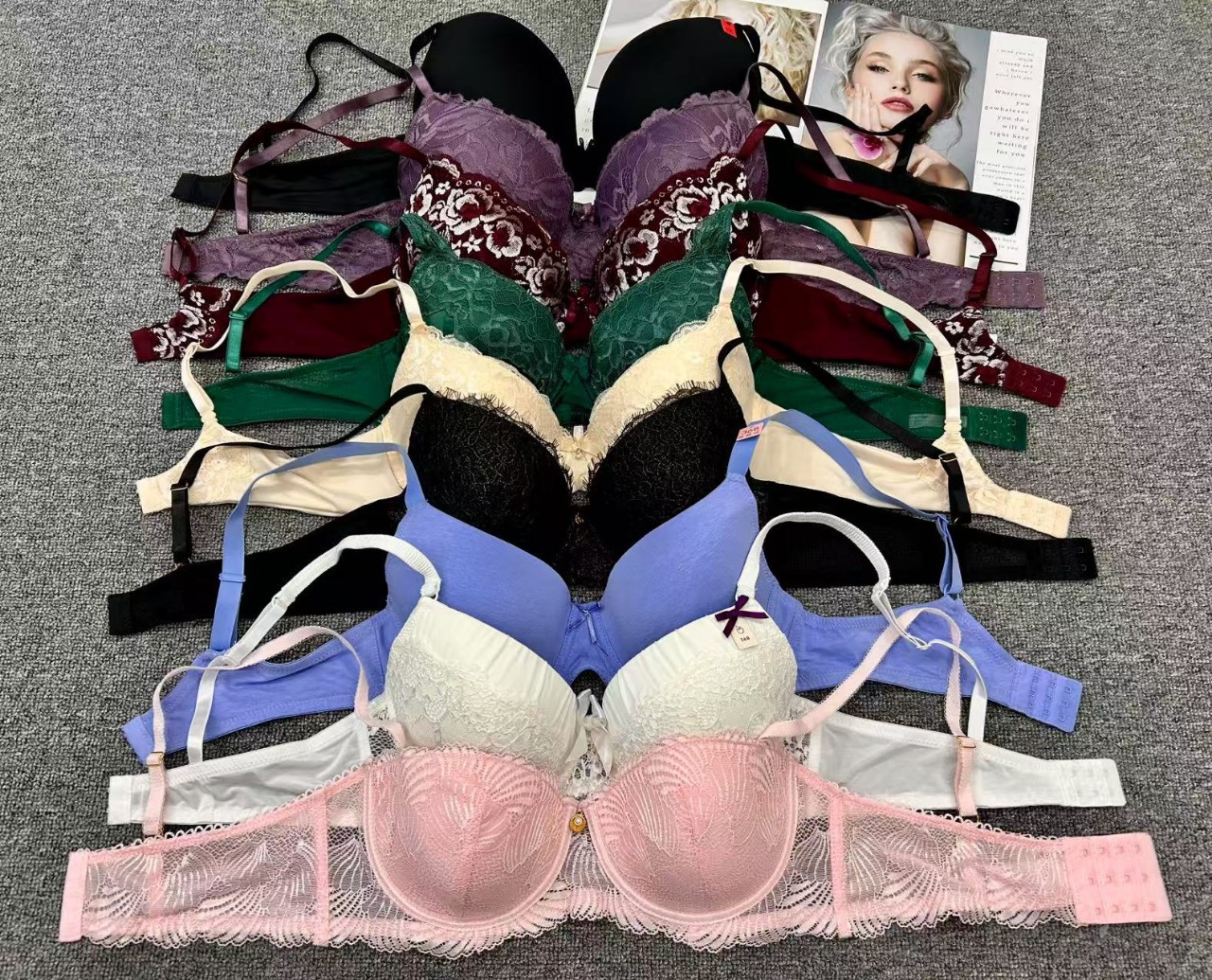 Venta caliente, colección de senos, conjunto de sujetador francés, ropa interior de encaje, sujetador sexy femenino, bragas, Tailandia al por mayor