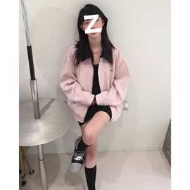 【 麂皮绒+内衬】美式复古鹿皮绒翻领夹克外套女款春秋短款高级感