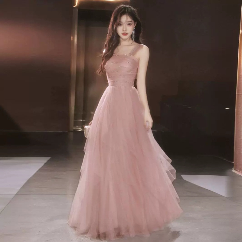 Mori Strap Pink High-end Evening Dress Light Luxury Niche Engagement Toast Dress Birthday Host Performance Princess Dress Mori Strap Pink High-end Evening Dress Light Luxury Niche Engagement Toast Dress Birthday Host Performance Princess Dress