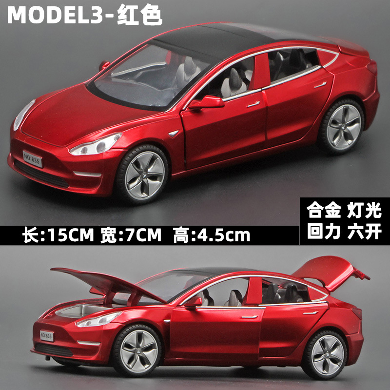 1:32 TES modelo de coche eléctrico MODEL3 modelo de aleación con efecto de sonido de luz Tire hacia atrás coche comiendo pollo