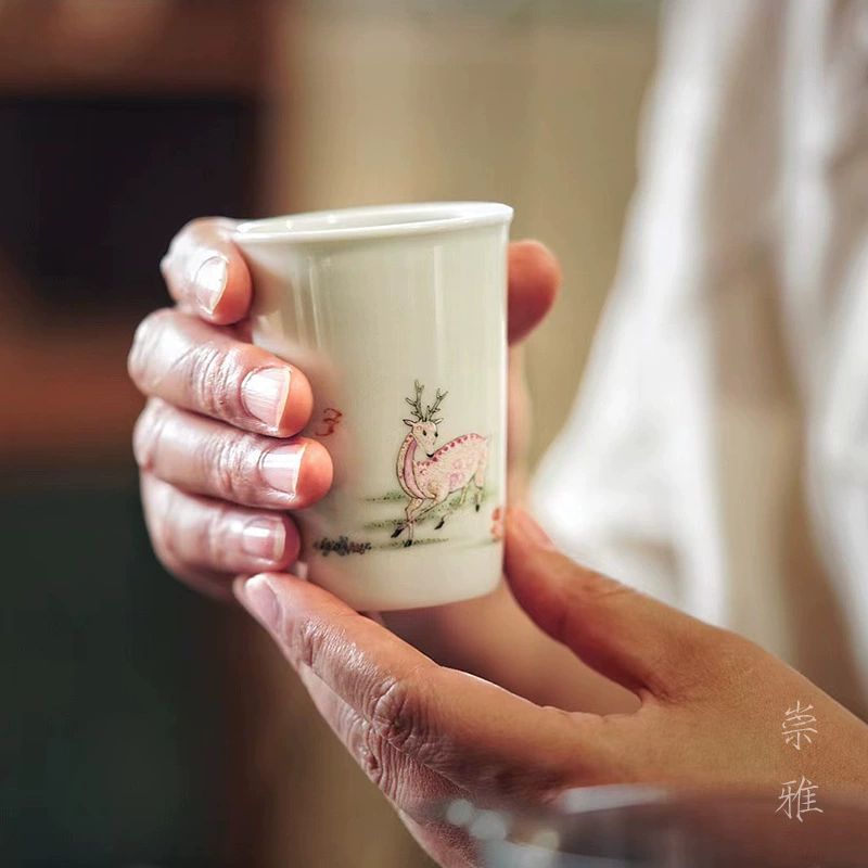 沐云言物 Pastel Lin Shen Jian Deer Wen Xiang чашка Цзиндэчжэнь, фарфоровая расписная чайная чашка в китайском ретро-стиле