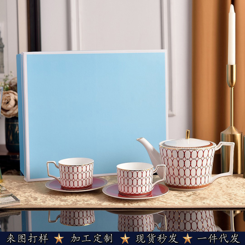 British Bone China Afternoon Tea Set suit Luxury Gold Powder Time Time Coffee Cup and Saucer Nordic Home Business Gift Giving