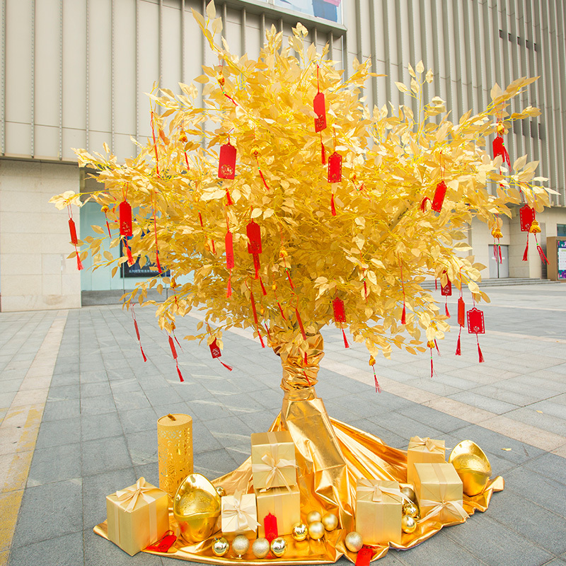 Artificial Golden Banyan Money Tree Fake Tree Fortune Tree Mall Hotel New Year Wishing Blessing Red Envelope Money Tree