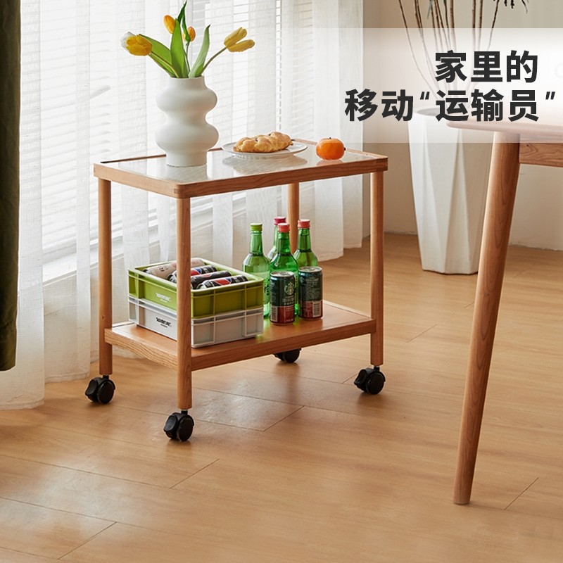 Solid Wood Small Trolley, Multifunctional Side Table for the Living Room, Movable Nordic-Style Coffee Table for Small Apartments