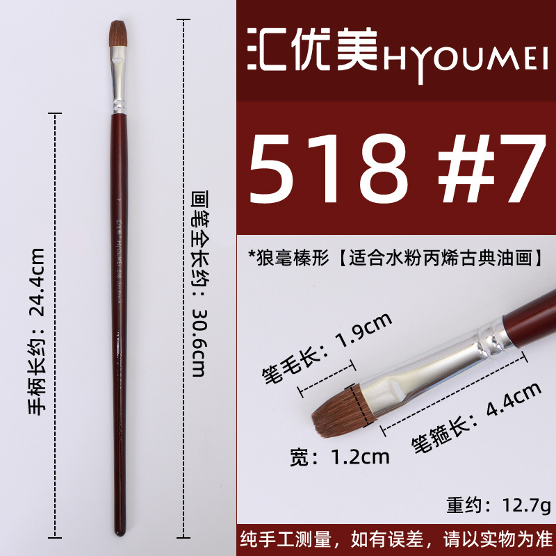 Huiyoumei Pincel Pintura al óleo Acrílico Gouache Pigmento de acuarela Lobo Hao Pincel de lana Tratamiento preferencial Pincel Montmart