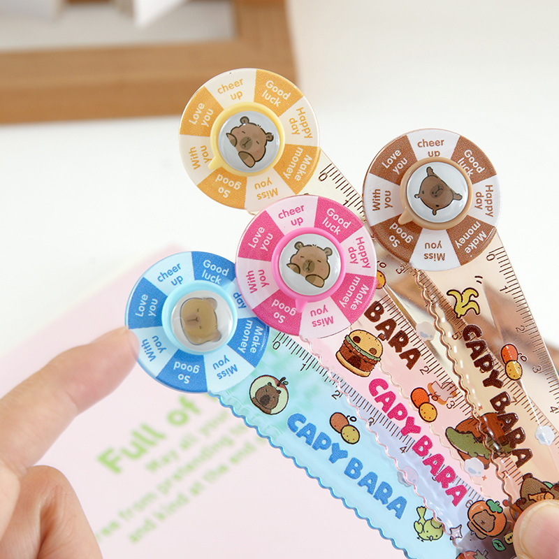 La nueva regla de dibujos animados de Kapibala giratoria y giratoria linda regla de 15cm para estudiantes Stitch regla giratoria creativa