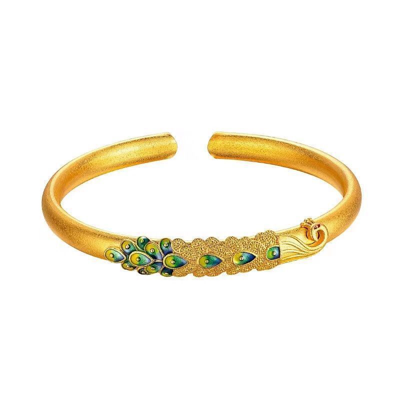 Brazalete de estilo de estilo chino chapado en oro, antiguo método rico y noble quemado pulsera azul Peacock brazalete de apertura de pulsera de mujer temperamento universal