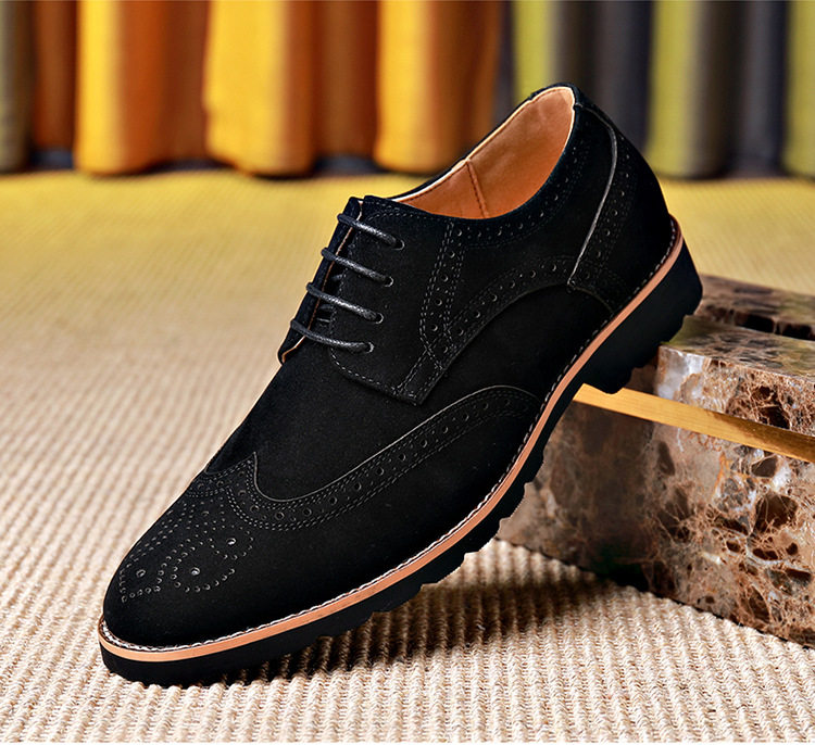 Giày Brogue nam da lộn phong cách Anh, giày lười mũi nhọn đế cao su, phối chỉ khâu — 858 kaki, 858 màu nâu sẫm, 858 đen chi tiết 4