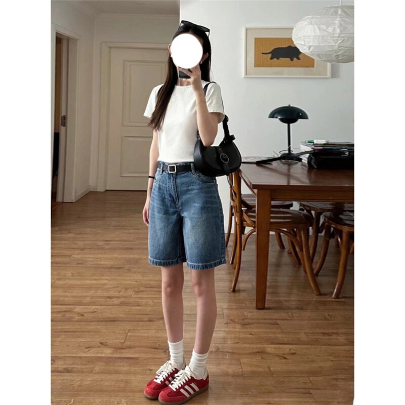 Korean-Style Straight-Leg Denim Shorts for Women, 2026 New Summer Model, Plus-Size Loose Half-Pants, Cool and Stylish Korean-Style Straight-Leg Denim Shorts for Women, 2026 New Summer Model, Plus-Size Loose Half-Pants, Cool and Stylish