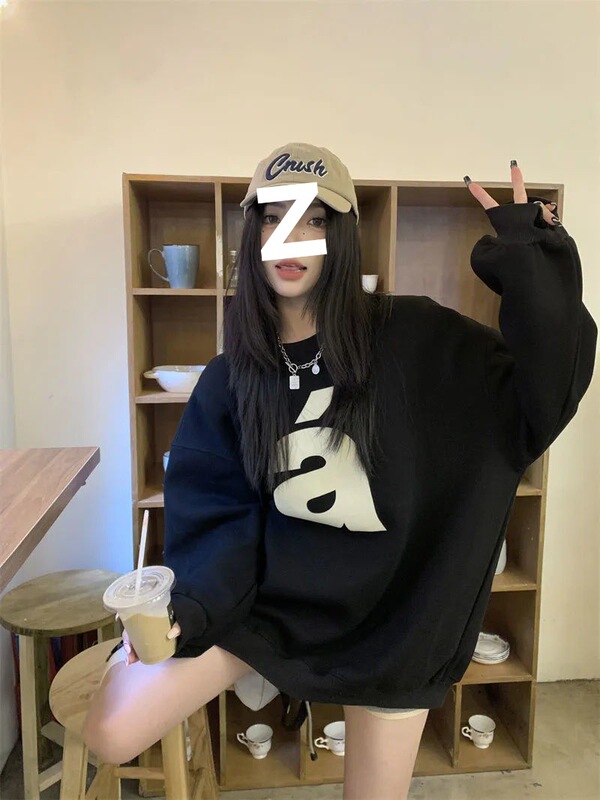 2025新款美式复古圆领加绒卫衣女秋新款慵懒风百搭套头上衣雪尼尔|undefined