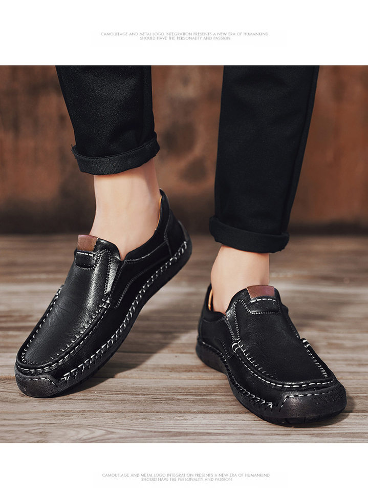 Giày lười nam da tổng hợp mũi tròn đế bằng, giày slip-on cỡ lớn may chỉ thủ công — 9918 Màu đen, 9918 nâu nhạt, 9918 nâu đậm chi tiết 11