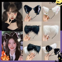 可愛貓咪耳朵發箍女萬聖節裝扮道具毛絨發卡頭飾2023新款發捆頭箍
