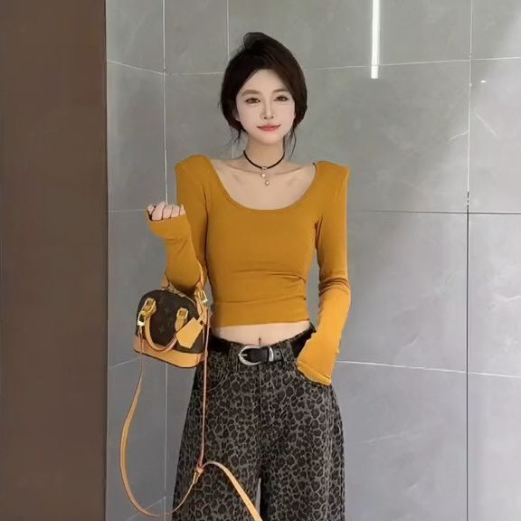 纯欲风辣妹套装女秋季时尚感修身百搭上衣豹纹直筒裤子两件套|undefined
