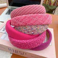 Women's High Crown Hair Clips Pink Satin Hair Band with Sponge Hairnet, Korean Influencer Style Face Washing Headband, High-End Hair Accessories