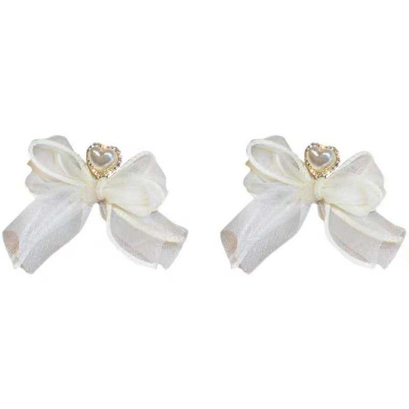 1 Pair Elegant Sweet Heart Shape Bow Knot Plating Inlay Alloy Artificial Pearls Rhinestones Drop Earrings display picture 6