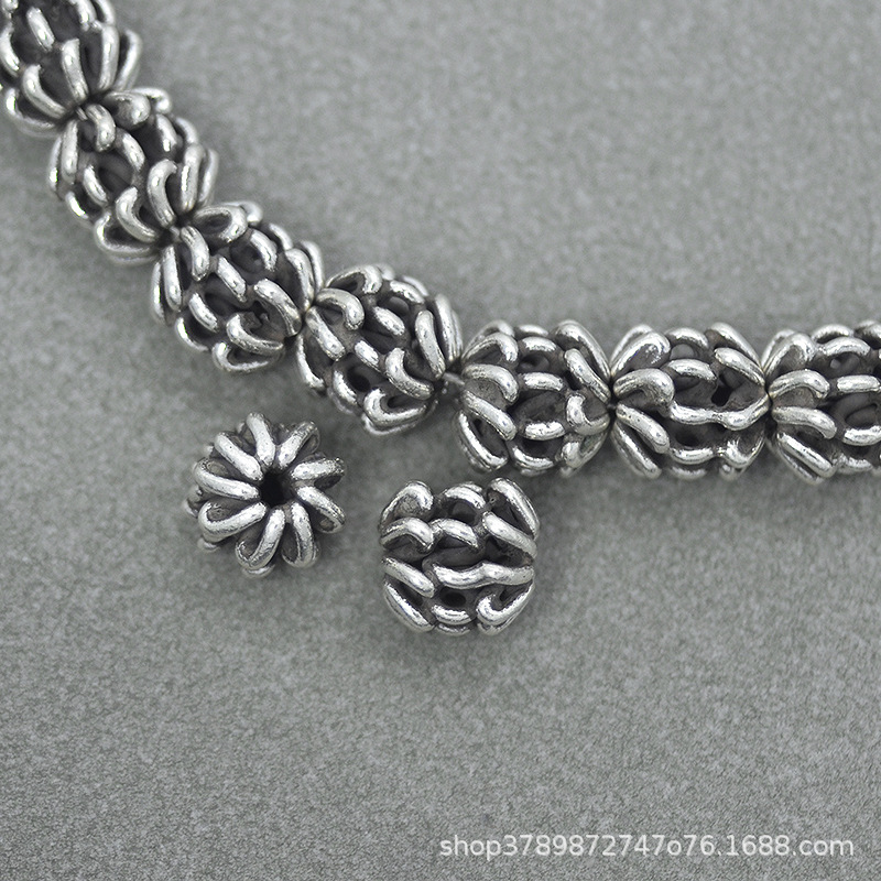 泰国手工银纯银复古散珠 手链串珠隔珠 流苏坠星月菩提DIY配件