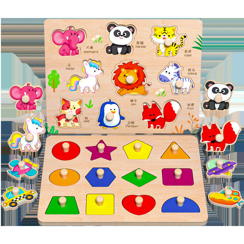 Montessori educación temprana tablero de mano rompecabezas bloques de construcción bebé niños forma coincidente panel 1-2 años bebé juguetes educativos