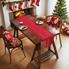 美式桌旗蕾丝圣诞桌巾红色喜庆节日派对餐桌茶几装饰桌垫厂家批发