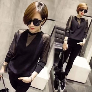 Spring and Autumn Pure Want plus size Belly Covering Long Sleeve Base Shirt Female Chubby Sister Slimming Short Design Sense Lace Top