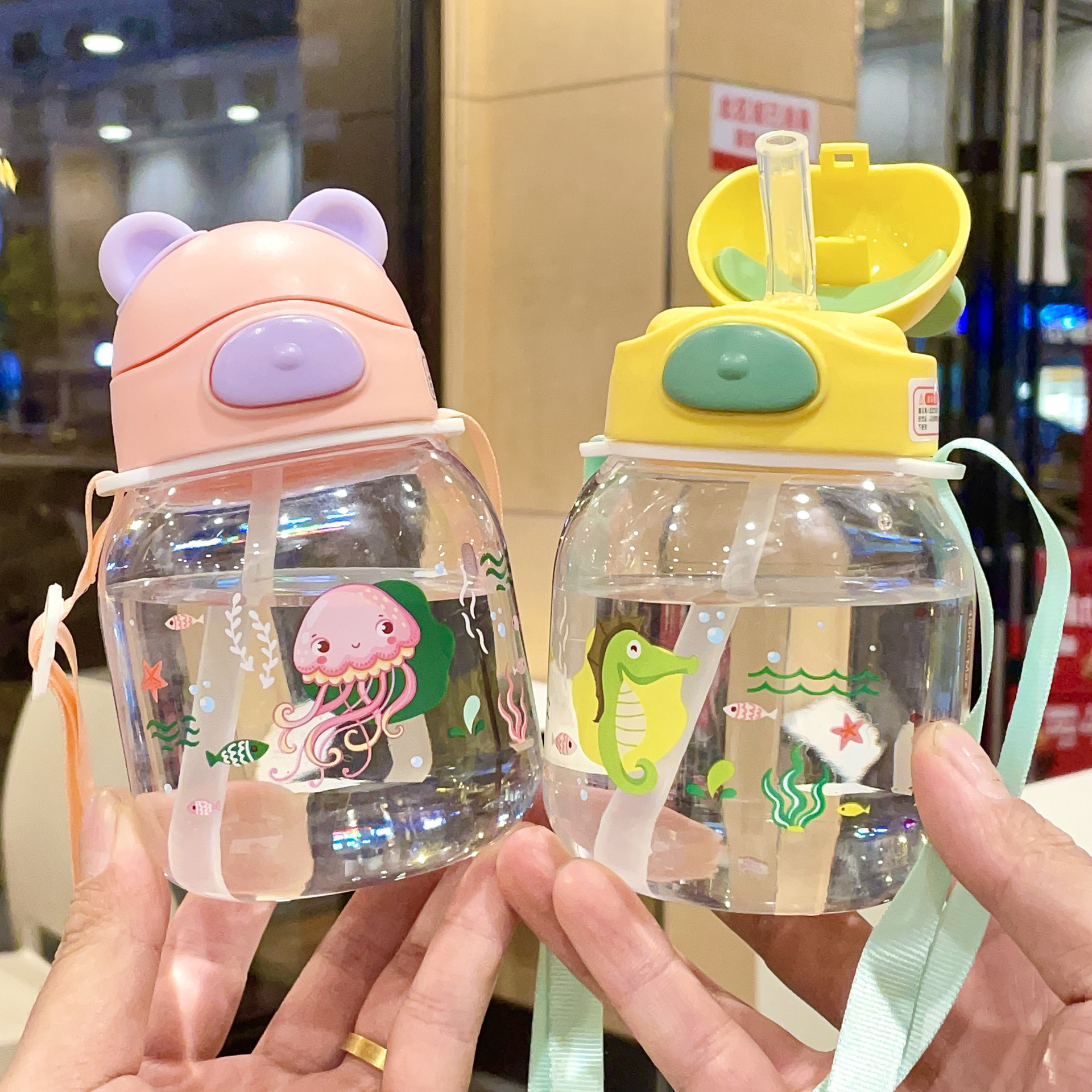 Children's Straw Cup Cute Cartoon Kindergarten Baby Small Water Cup Kids School Special Water Bottle with Graduations