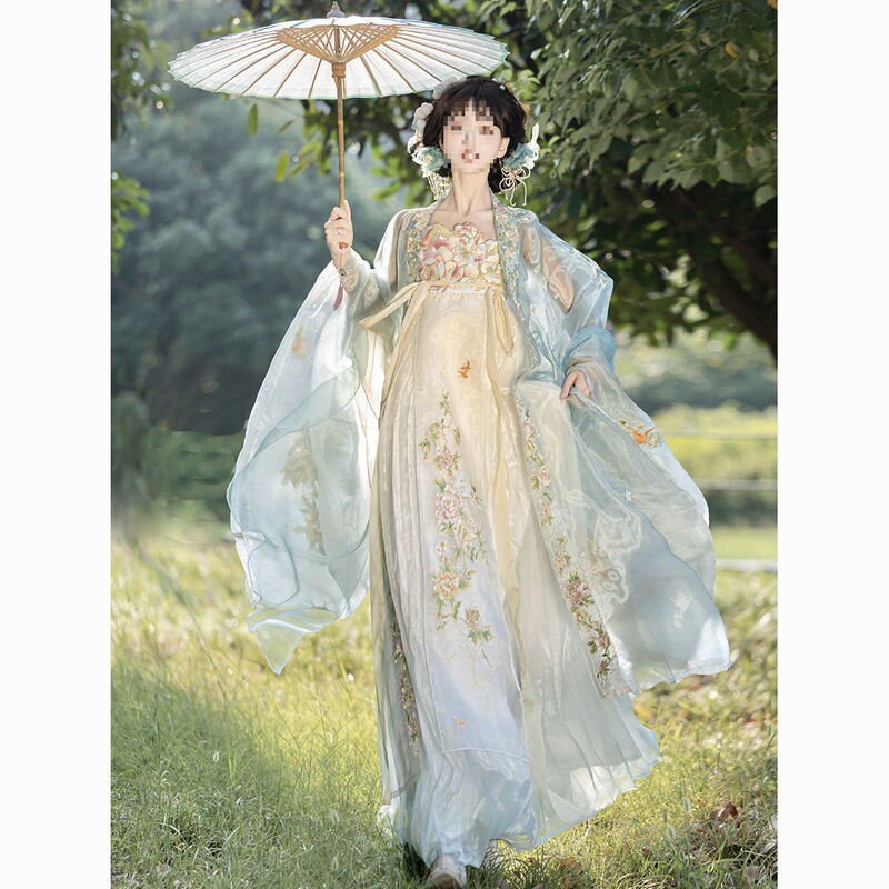 [White Peony] Original Han Dynasty Women's Heavy Embroider Large-Sleeved Shirt Tang-Style Hezi Skirt One-Piece Spring, Summer and Autumn