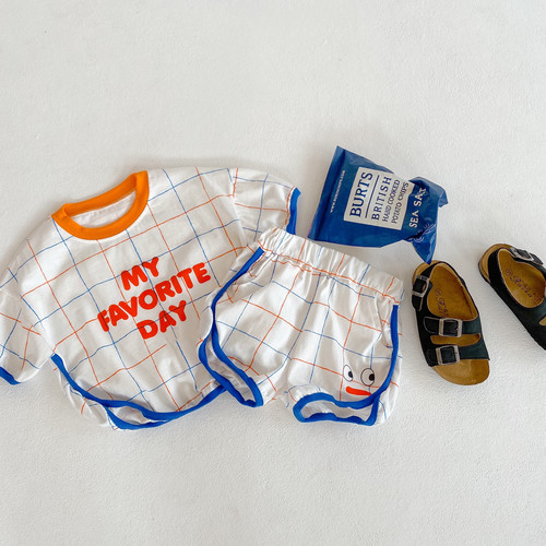 ins trendy brand Korean children's clothing new children's short-sleeved T-shirt tops shorts boys and girls dress suit brother and sister outfit