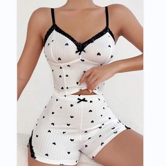 クロスボーダーのカジュアルレースの蝶結びのサスペンダーのショートパンツの女性の部屋の服のスーツの欧米の新型