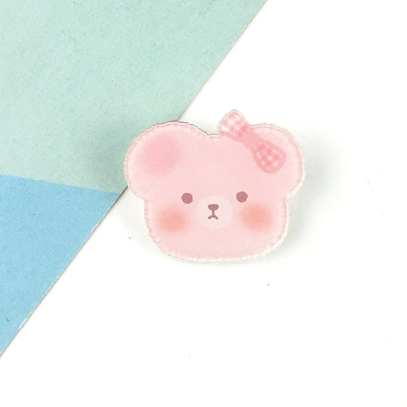 Acrylic Badge Pin Cute Bear Brooch, 3 cm Charming Cartoon Design, lightweight 0.003 kg