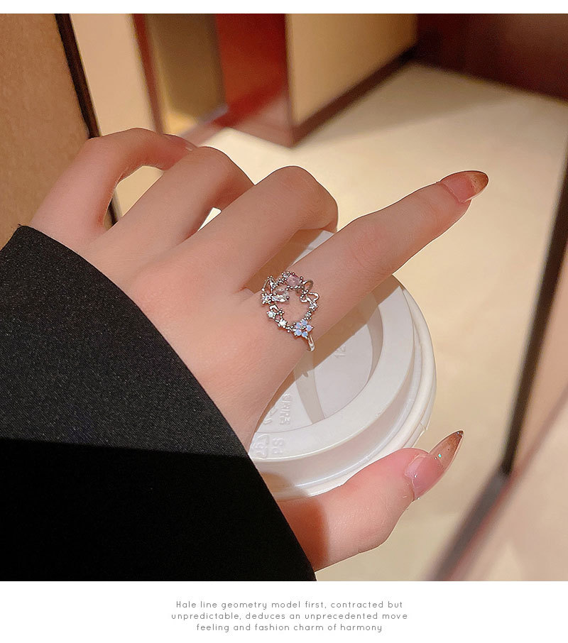 Sweet Butterfly Copper Inlay Zircon Open Ring 1 Piece