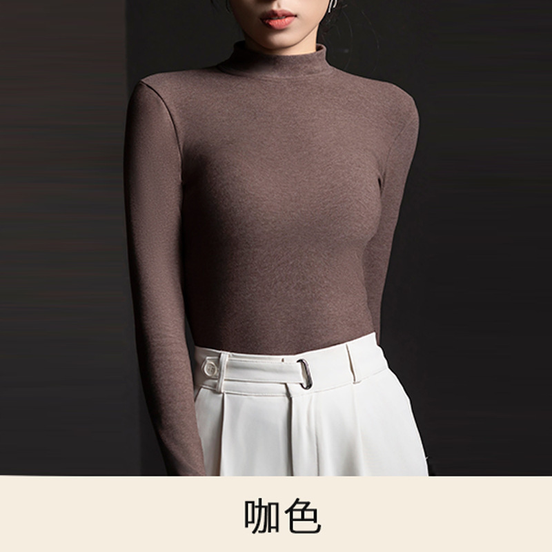 新款莱赛尔打底衫女秋修身显瘦内搭半高领打底t恤衫薄款长袖8881|undefined