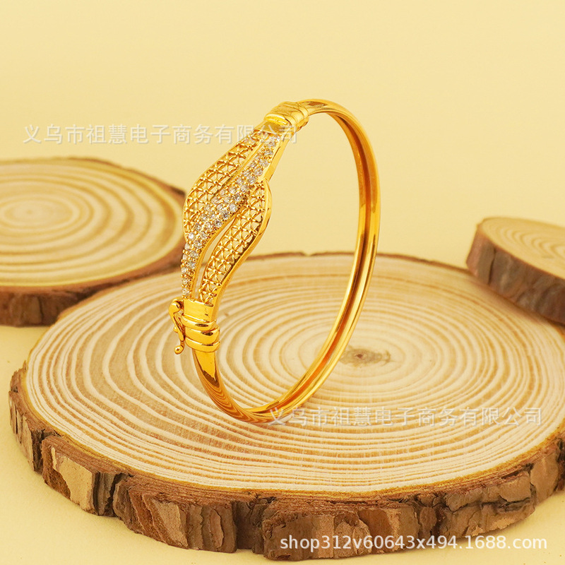 Fashion Zircon Bangle Jewelry suit, Gold Plated Copper Bracelet, Women Daily Party Bride Gift Wearing
