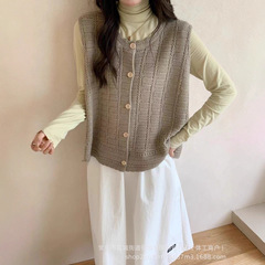 1109秋冬学院风无袖针织马甲背心开衫毛衣女外套口袋小个子上衣