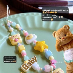 オリジナルビーズ仕上げバターベア携帯電話チェーンかわいい ccd カメラペンダント紛失防止ロープ装飾落下防止チェーン