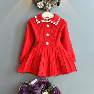 Baby Girl Dress 2024 Autum Long-Sleeved Nautica Style A-Line Knitted Dress Girls Princess Style Skirt