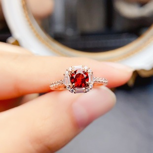New Natural Garnet Ring S925 Silver Inlaid Main Stone 5*5mm Versatile Popular Trendy Women's Jewelry Wholesale