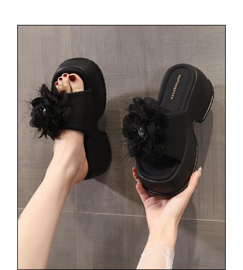Dép sandal nữ quai chữ V đế bánh xốp cao 5 cm họa tiết hoa mùa hè 2025 — Màu be, Màu đen chi tiết 14