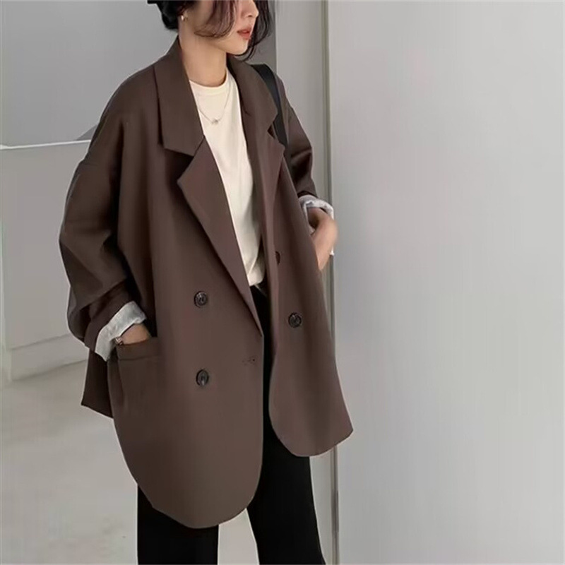 慵懒风西服外套女春秋季新款街头网红简约宽松咖啡色小西装|undefined