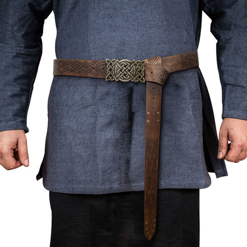 Cross-border Amazon Viking embossed plate buckle belt medieval imitation leather embossed belt COSPLAY prop belt