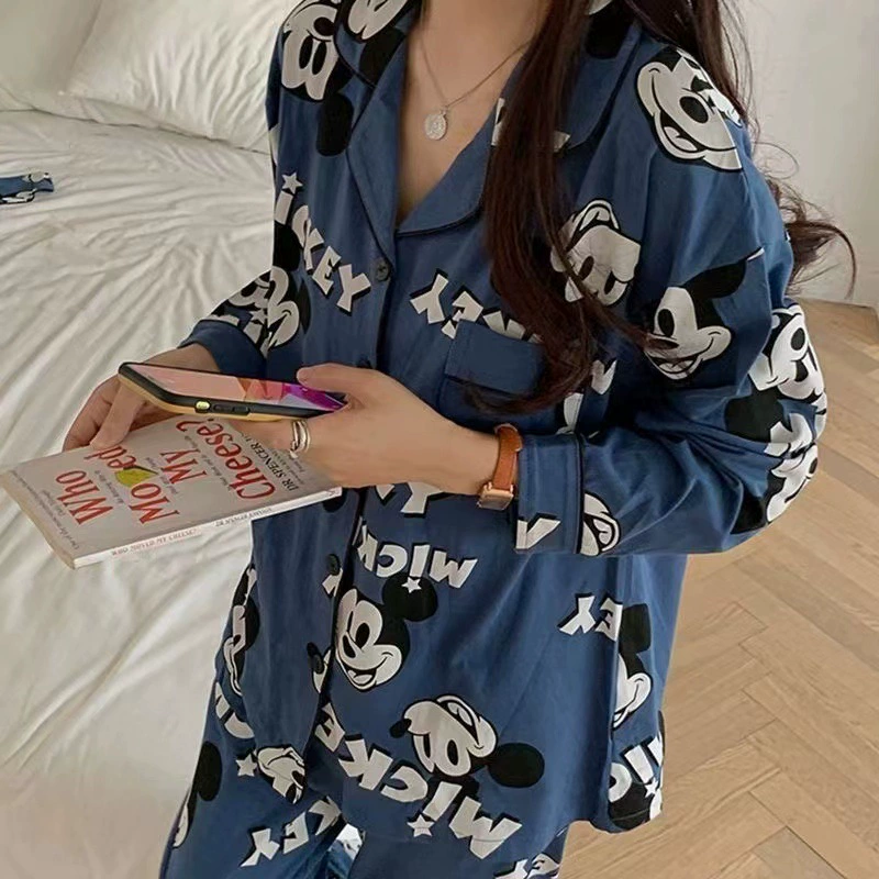 Long‑sleeve pajama cardigan, women’s cartoon print loungewear, relaxed fit, sizes M–XXL