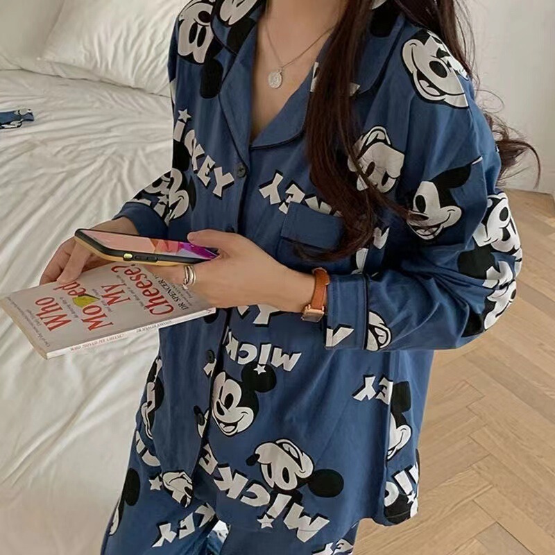 Live broadcast new long-sleeved pajamas women's cardigan artificial cotton cartoon Plaid fresh fashion casual open buckle Internet celebrity home wear