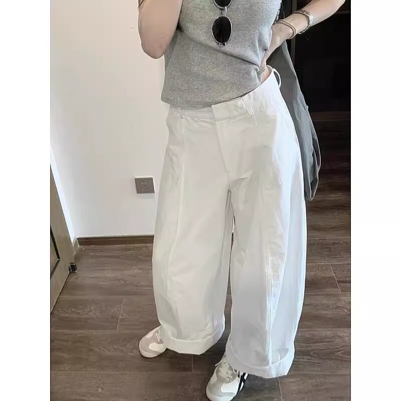 白色弯刀裤女夏季薄款休闲裤梨型身材韩版宽松显瘦阔腿镰刀长裤女|undefined
