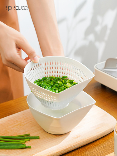 Japanese-style SP SAUCE simple kitchen double-layer vegetable washing basket household green onion drain basket washing fruit water filter basket